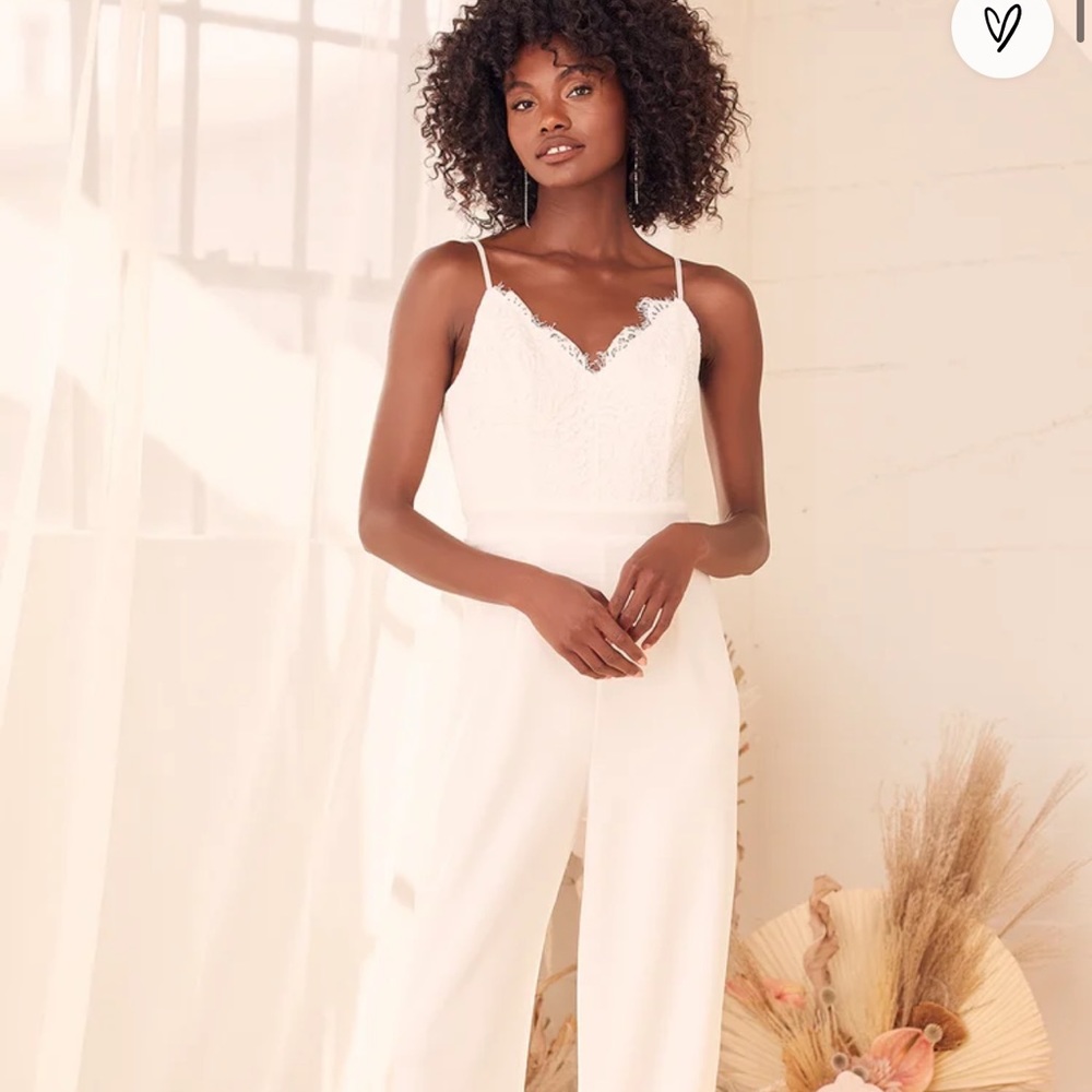Lulu’s Timeless Romance White Lace Wide-Leg Jumpsuit XS NWT